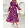 imageZESICA Womens Spring Floral Long Sleeve Maxi Dresses 2026 Casual Button Belted Chiffon Boho Wedding Guest Party DressPurple
