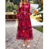 imageZESICA Womens Spring Floral Long Sleeve Maxi Dresses 2026 Casual Button Belted Chiffon Boho Wedding Guest Party DressRed