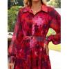 imageZESICA Womens Spring Floral Long Sleeve Maxi Dresses 2026 Casual Button Belted Chiffon Boho Wedding Guest Party DressRed