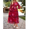imageZESICA Womens Spring Floral Long Sleeve Maxi Dresses 2026 Casual Button Belted Chiffon Boho Wedding Guest Party DressRed