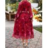 imageZESICA Womens Spring Floral Long Sleeve Maxi Dresses 2026 Casual Button Belted Chiffon Boho Wedding Guest Party DressRed