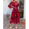 imageZESICA Womens Spring Floral Long Sleeve Maxi Dresses 2026 Casual Button Belted Chiffon Boho Wedding Guest Party DressRed