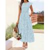 imageZESICA Womens Summer Boho Floral Midi Dress 2026 Casual Flutter Short Sleeve Crewneck Smocked Flowy Beach Long DressesBlue