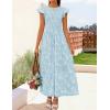 imageZESICA Womens Summer Boho Floral Midi Dress 2026 Casual Flutter Short Sleeve Crewneck Smocked Flowy Beach Long DressesBlue
