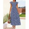 imageZESICA Womens Summer Boho Floral Midi Dress 2026 Casual Flutter Short Sleeve Crewneck Smocked Flowy Beach Long DressesDustyblue