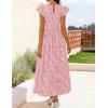 imageZESICA Womens Summer Boho Floral Midi Dress 2026 Casual Flutter Short Sleeve Crewneck Smocked Flowy Beach Long DressesPink