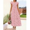 imageZESICA Womens Summer Boho Floral Midi Dress 2026 Casual Flutter Short Sleeve Crewneck Smocked Flowy Beach Long DressesPink