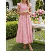 imageZESICA Womens Summer Boho Floral Midi Dress 2026 Casual Flutter Short Sleeve Crewneck Smocked Flowy Beach Long DressesPink