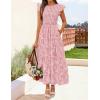 imageZESICA Womens Summer Boho Floral Midi Dress 2026 Casual Flutter Short Sleeve Crewneck Smocked Flowy Beach Long DressesPink