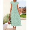 imageZESICA Womens Summer Boho Floral Midi Dress 2026 Casual Flutter Short Sleeve Crewneck Smocked Flowy Beach Long DressesSage