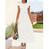 imageZESICA Womens Summer Boho Floral Midi Dress 2026 Casual Flutter Short Sleeve Crewneck Smocked Flowy Beach Long DressesWhite