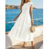 imageZESICA Womens Summer Boho Floral Midi Dress 2026 Casual Flutter Short Sleeve Crewneck Smocked Flowy Beach Long DressesWhite