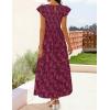 imageZESICA Womens Summer Boho Floral Midi Dress 2026 Casual Flutter Short Sleeve Crewneck Smocked Flowy Beach Long DressesWine