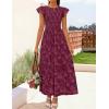 imageZESICA Womens Summer Boho Floral Midi Dress 2026 Casual Flutter Short Sleeve Crewneck Smocked Flowy Beach Long DressesWine