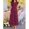 imageZESICA Womens Summer Boho Floral Midi Dress 2026 Casual Flutter Short Sleeve Crewneck Smocked Flowy Beach Long DressesWine