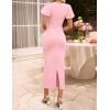 imageZESICA Womens Summer Short Sleeve Bodycon Midi Dress 2026 Spring Elegant Formal Wedding Guest Cocktail Party DressesPink