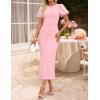 imageZESICA Womens Summer Short Sleeve Bodycon Midi Dress 2026 Spring Elegant Formal Wedding Guest Cocktail Party DressesPink