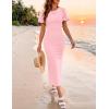 imageZESICA Womens Summer Short Sleeve Bodycon Midi Dress 2026 Spring Elegant Formal Wedding Guest Cocktail Party DressesPink