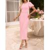imageZESICA Womens Summer Short Sleeve Bodycon Midi Dress 2026 Spring Elegant Formal Wedding Guest Cocktail Party DressesPink