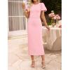 imageZESICA Womens Summer Short Sleeve Bodycon Midi Dress 2026 Spring Elegant Formal Wedding Guest Cocktail Party DressesPink