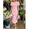 imageZESICA Womens Summer Short Sleeve Bodycon Midi Dress 2026 Spring Elegant Formal Wedding Guest Cocktail Party DressesPink