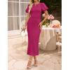 imageZESICA Womens Summer Short Sleeve Bodycon Midi Dress 2026 Spring Elegant Formal Wedding Guest Cocktail Party DressesRose