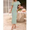 imageZESICA Womens Summer Short Sleeve Bodycon Midi Dress 2026 Spring Elegant Formal Wedding Guest Cocktail Party DressesSage