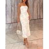 imageZESICA Womens Summer Strapless Floral Midi Dress 2026 Bodycon Mesh Tube Wedding Guest Cocktail Party Long DressesApricot