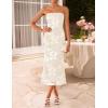 imageZESICA Womens Summer Strapless Floral Midi Dress 2026 Bodycon Mesh Tube Wedding Guest Cocktail Party Long DressesApricot