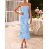 imageZESICA Womens Summer Strapless Floral Midi Dress 2026 Bodycon Mesh Tube Wedding Guest Cocktail Party Long DressesBlue