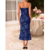 imageZESICA Womens Summer Strapless Floral Midi Dress 2026 Bodycon Mesh Tube Wedding Guest Cocktail Party Long DressesNavy