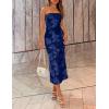 imageZESICA Womens Summer Strapless Floral Midi Dress 2026 Bodycon Mesh Tube Wedding Guest Cocktail Party Long DressesNavy