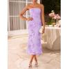 imageZESICA Womens Summer Strapless Floral Midi Dress 2026 Bodycon Mesh Tube Wedding Guest Cocktail Party Long DressesPurple