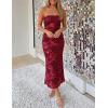 imageZESICA Womens Summer Strapless Floral Midi Dress 2026 Bodycon Mesh Tube Wedding Guest Cocktail Party Long DressesRed