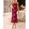 imageZESICA Womens Summer Strapless Floral Midi Dress 2026 Bodycon Mesh Tube Wedding Guest Cocktail Party Long DressesRed