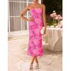 imageZESICA Womens Summer Strapless Floral Midi Dress 2026 Bodycon Mesh Tube Wedding Guest Cocktail Party Long DressesRose