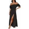 imageZESICA Womens 2026 Boho Sexy Off Shoulder Short Sleeve Smocked Side Split Flowy A Line Tiered Long Maxi Dress with PocketsBlack