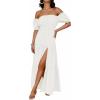 imageZESICA Womens 2026 Boho Sexy Off Shoulder Short Sleeve Smocked Side Split Flowy A Line Tiered Long Maxi Dress with PocketsWhite