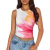imageZESICA Womens 2026 Summer Sleeveless Floral Tank Tops Mesh Y2K Crop Going Out Outfits Beach Vacation Trendy ClothesWhite