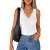imageZESICA Womens 2026 Summer V Neck Tank Tops Spring Sleeveless Lace Trim Ribbed Knit Casual Going Out Cami ShirtsWhite
