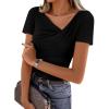 imageZESICA Womens Short Sleeve Asymmetrical Neck Ruched Slim Fit T Shirts 2026 Summer Casul Trendy Clothes Y2K Going Out TopsBlack