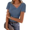 imageZESICA Womens Short Sleeve Asymmetrical Neck Ruched Slim Fit T Shirts 2026 Summer Casul Trendy Clothes Y2K Going Out TopsDusty Blue
