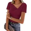 imageZESICA Womens Short Sleeve Asymmetrical Neck Ruched Slim Fit T Shirts 2026 Summer Casul Trendy Clothes Y2K Going Out TopsWine
