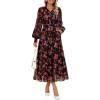 imageZESICA Womens Spring Floral Long Sleeve Maxi Dresses 2026 Casual Button Belted Chiffon Boho Wedding Guest Party DressBlack