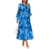 imageZESICA Womens Spring Floral Long Sleeve Maxi Dresses 2026 Casual Button Belted Chiffon Boho Wedding Guest Party DressBlue