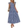 imageZESICA Womens Summer Boho Floral Midi Dress 2026 Casual Flutter Short Sleeve Crewneck Smocked Flowy Beach Long DressesDustyblue