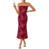 imageZESICA Womens Summer Strapless Floral Midi Dress 2026 Bodycon Mesh Tube Wedding Guest Cocktail Party Long DressesRed