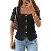 imageZESICA Womens Trendy Vests Top 2026 Spring Summer Square Neck Short Sleeve Blazer Button Down Crop Casual Work BlouseBlack