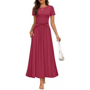 imageZESICA Womens 2026 Summer Short Sleeve Maxi Dresses Twist Front Wedding Guest Cocktail Flowy A Line Long DressRoseberry