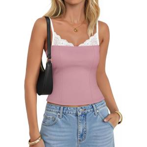 imageZESICA Womens Sleeveless Lace Camisole Tops Summer 2026 Spaghetti Strap Tank Top Y2k Sexy Going Out Trendy ShirtsPink